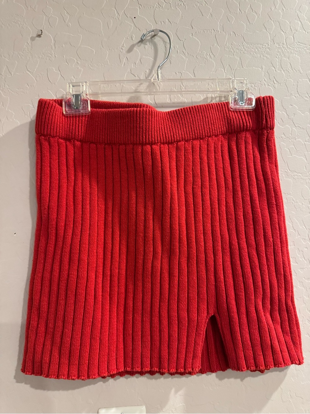 Commense Bright Red Ribbed Knit Skort
